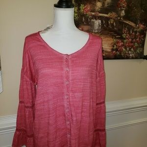 Style & Co Peasant Long Sleeve Shirt Top Tunic L L